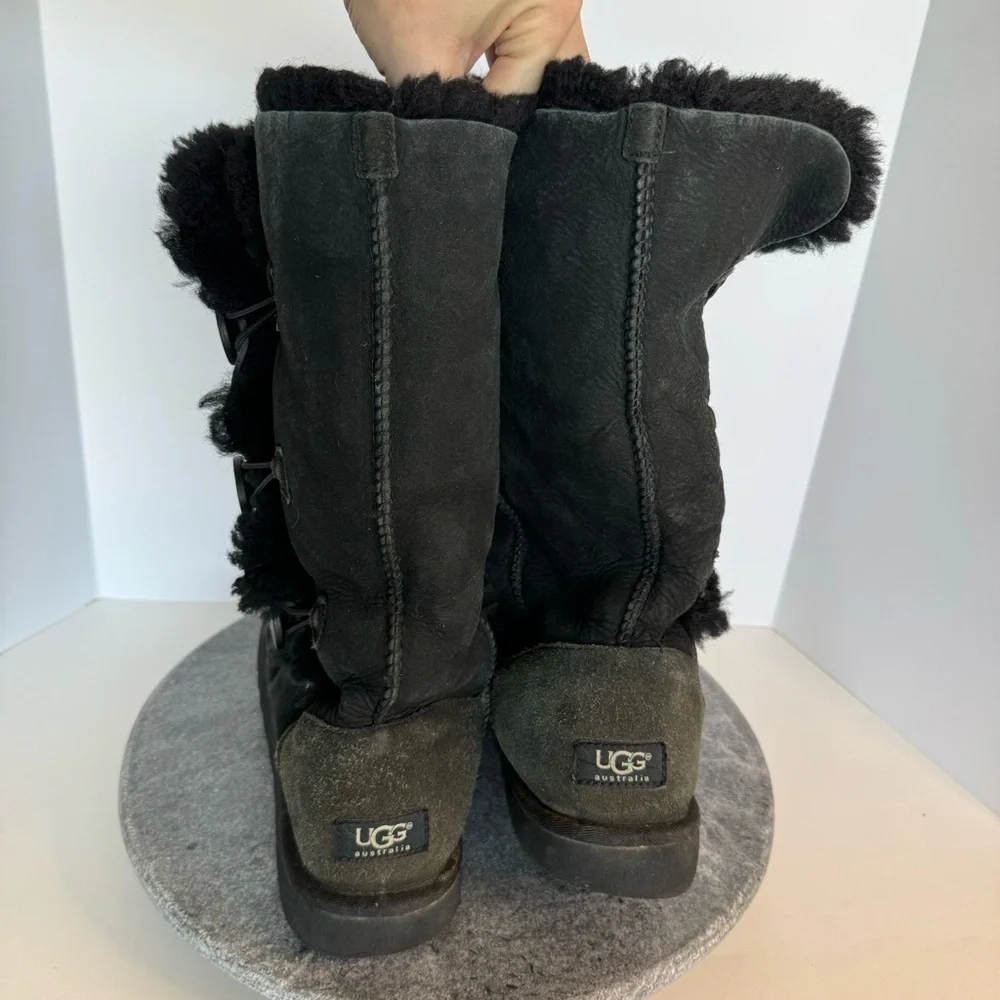 Ugg Tall Triple Button Bailey Fur Lined Boots 10 Black